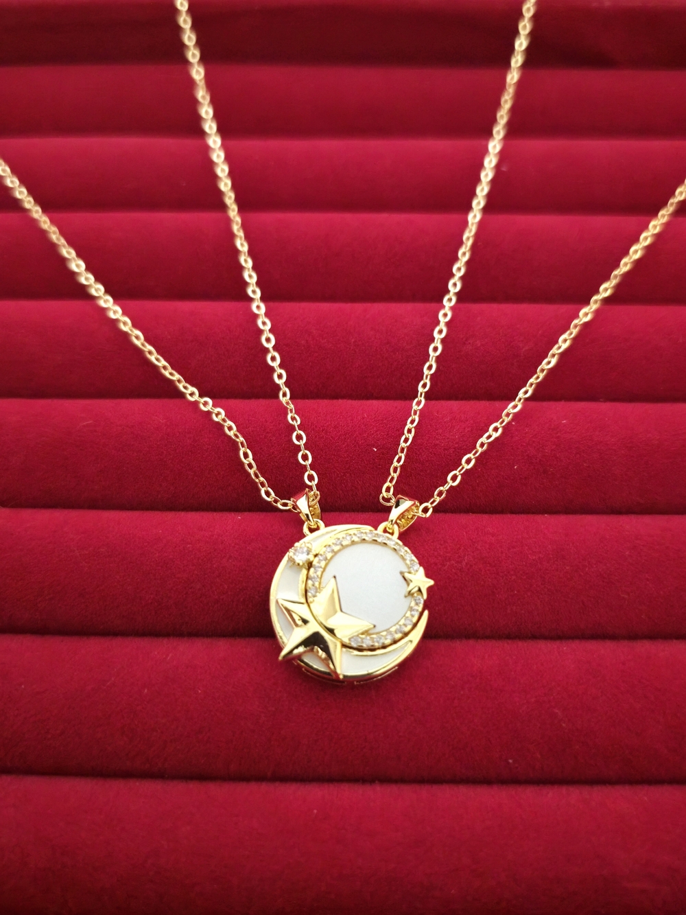 14K Gold Plated Moon & Star Pendant Magnetic Couple Necklace - Celestial Jewelry